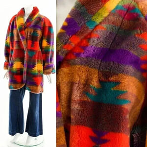 544 Vintage Donny Brook Multicolor Fuzzy Oversized Coat